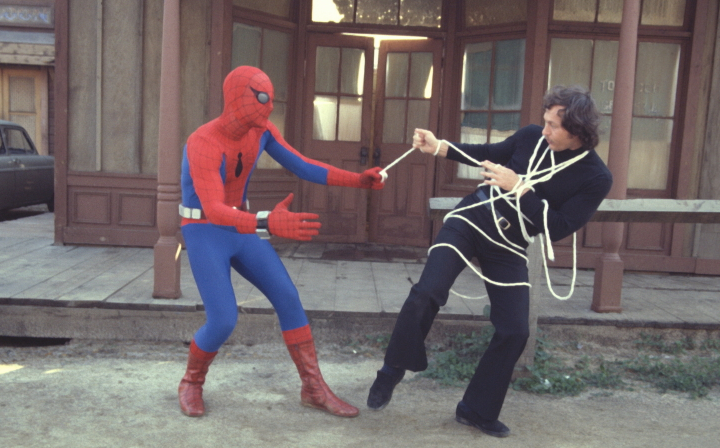 spiderman wrapping up a villain in webs